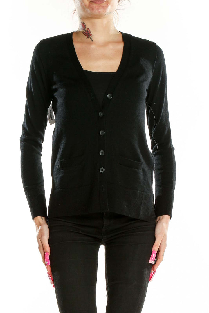 Black Merino Wool Cardigan