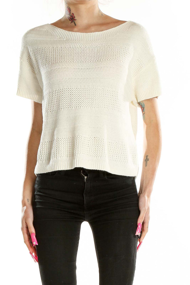 White Boatneck Knit Top