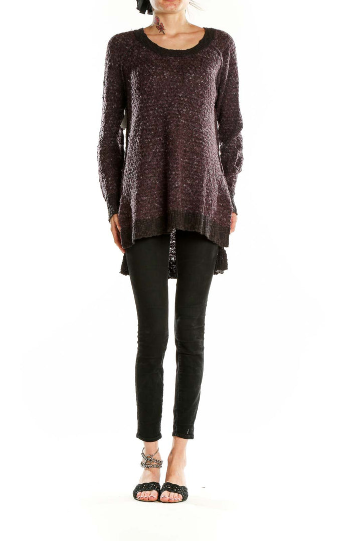 Front view of Free People brown textured oversized knit sweater