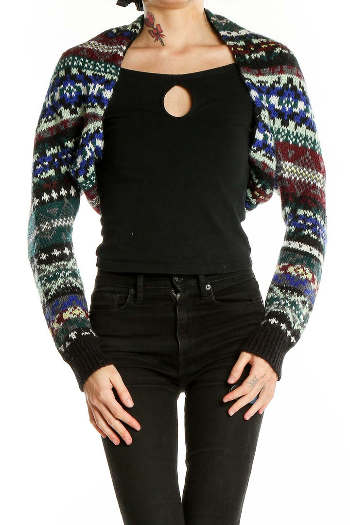 Front view of multicolor Fair Isle cropped cardigan by Free People