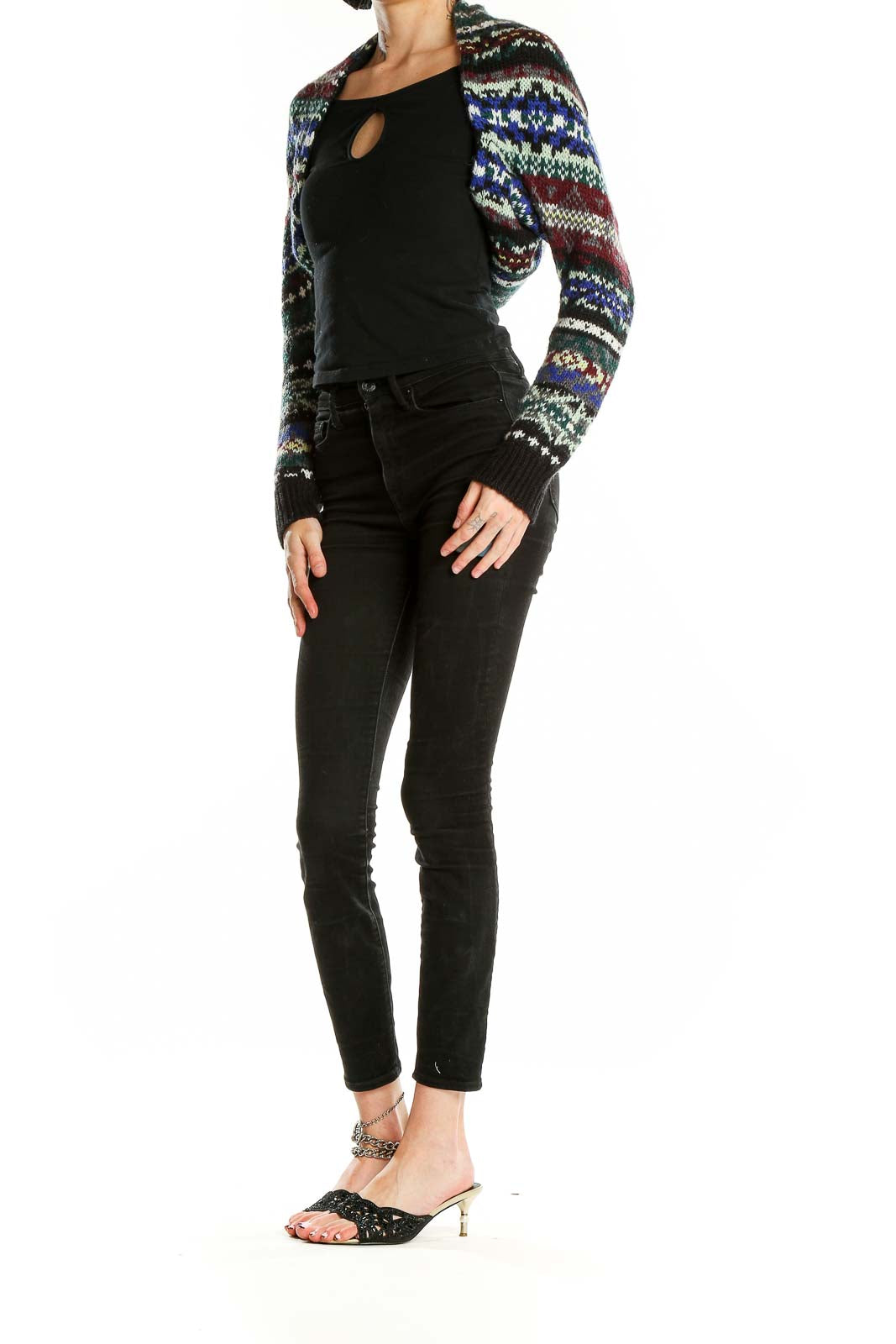 Front view of multicolor Fair Isle cropped cardigan by Free People