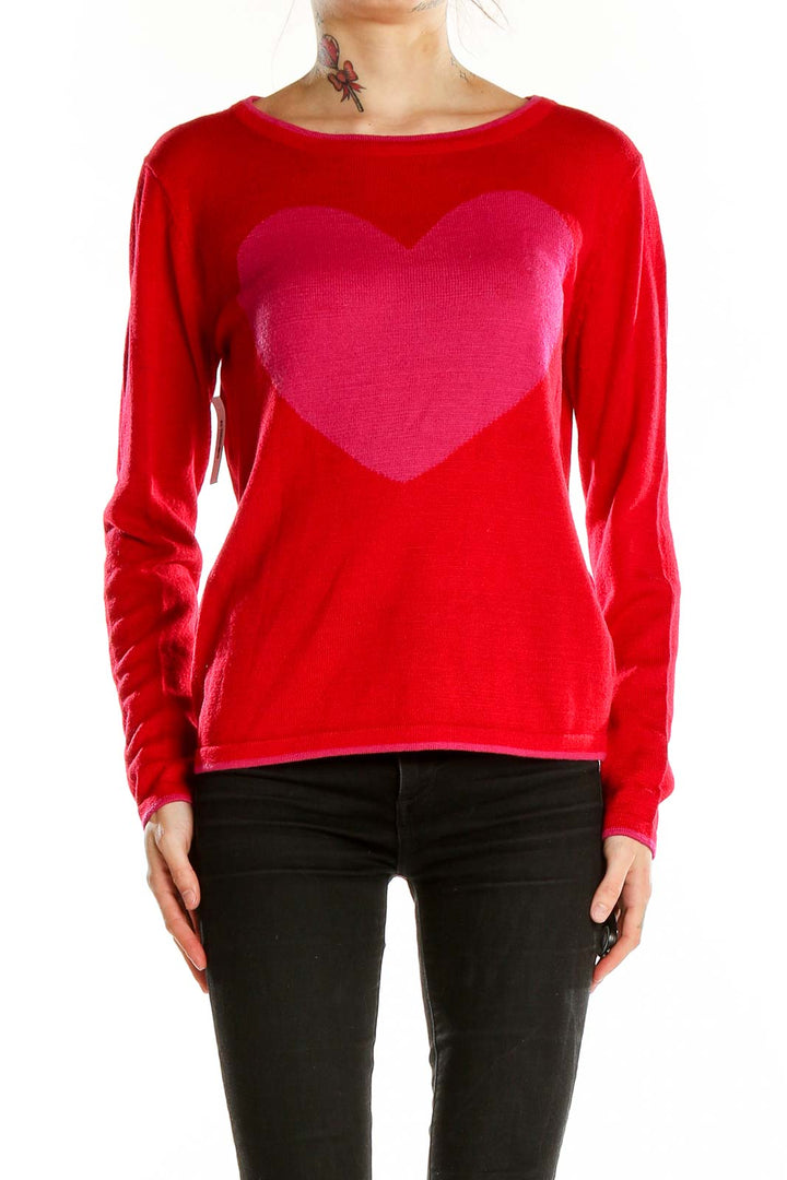 Red Heart Print Sweater