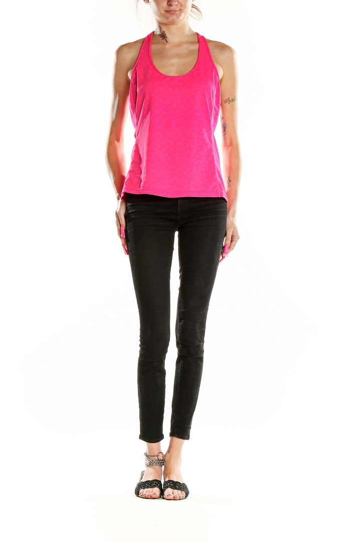 Front view of hot pink Lucy racerback athletic tank top