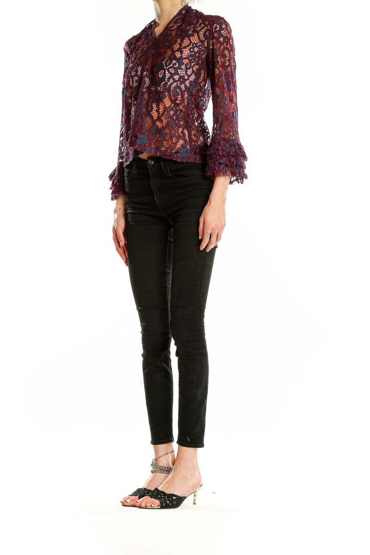 Blue Red Lace Top