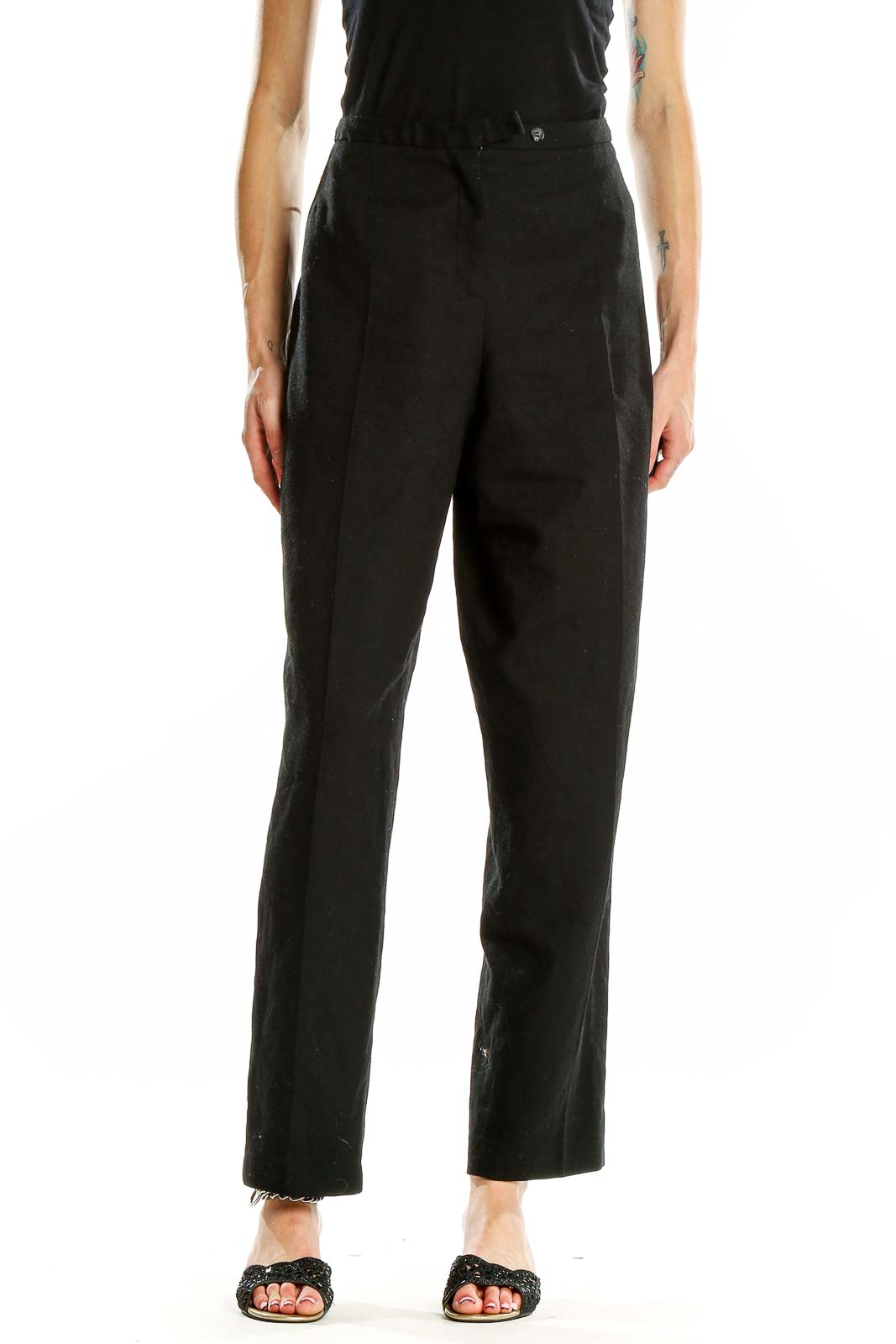 Front view of Harve Bernard black wool dress pants