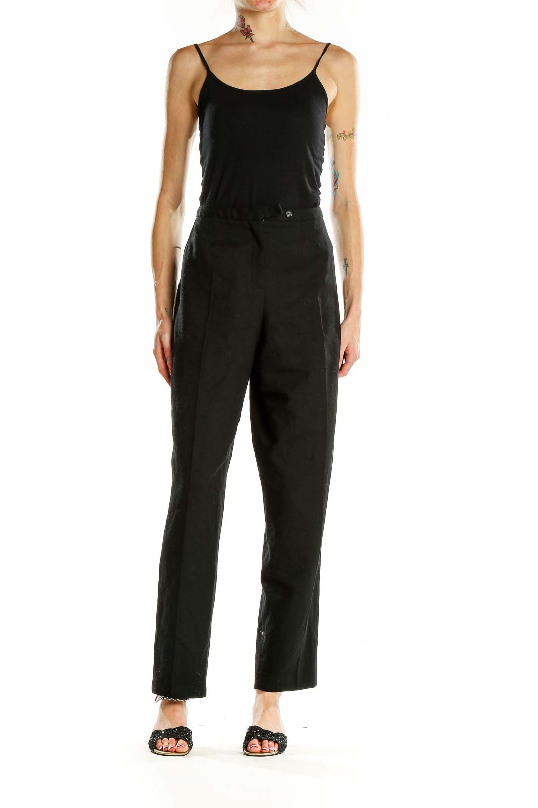 Front view of Harve Bernard black wool dress pants