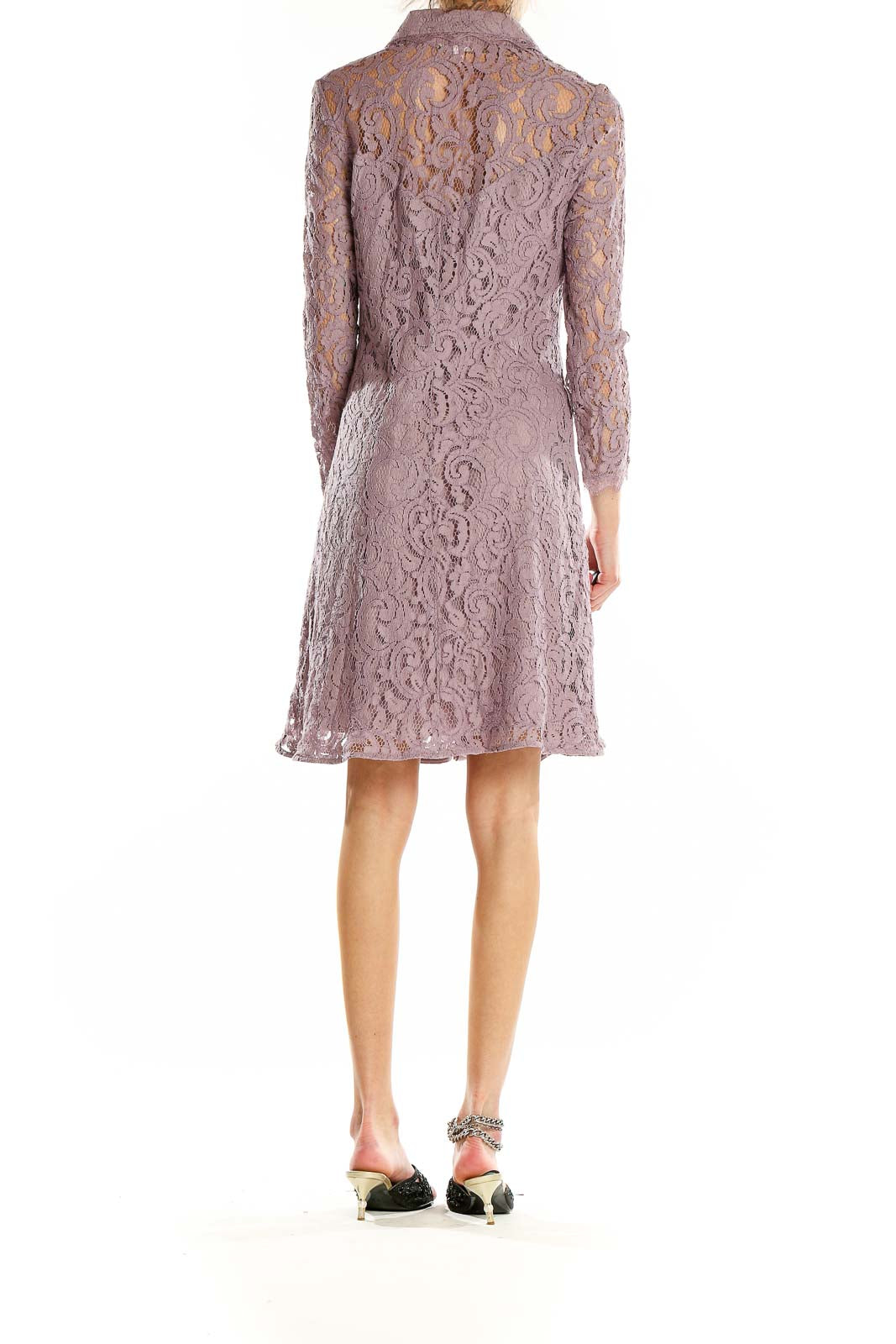 Purple Flare Lace Collared Dress