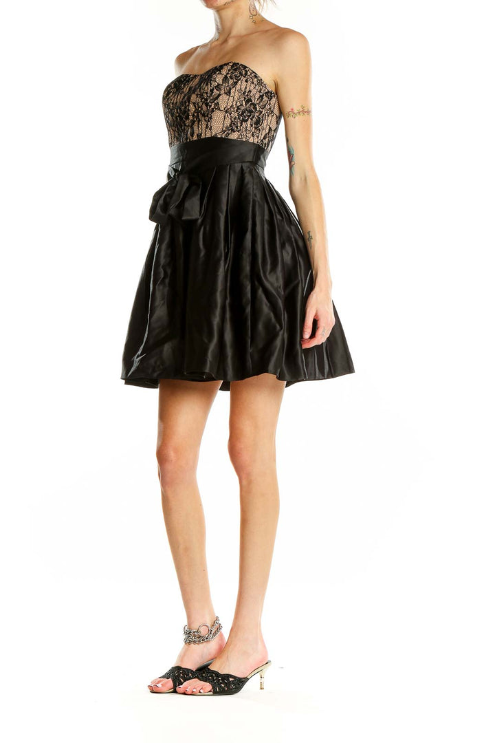 Black Beige Flare Strapless Dress