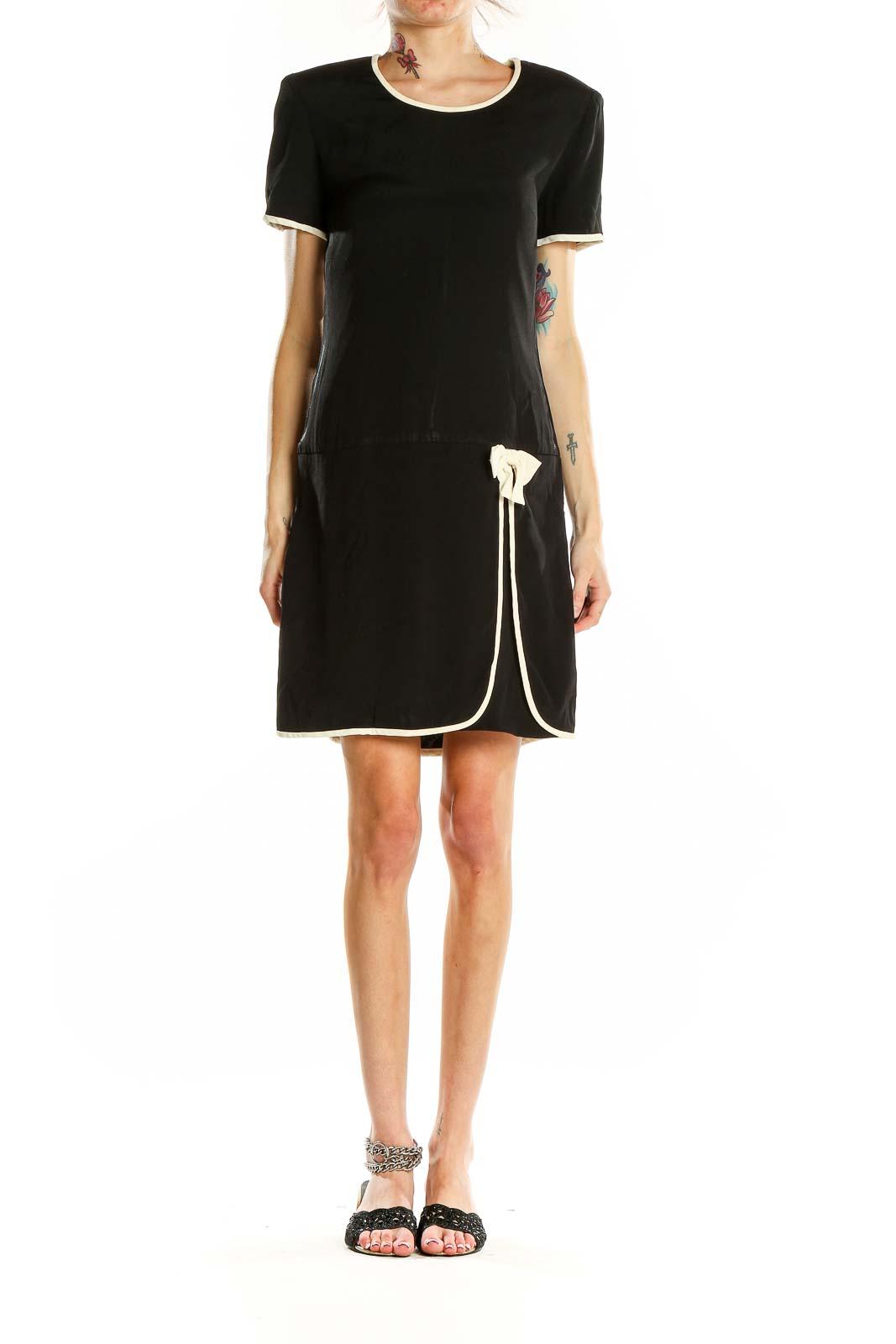 Donna Ricco Black Retro Cocktail Dress with Cream Trim SilkRoll Donna Ricco Black Retro Cocktail Dress with Cream Trim SilkRoll