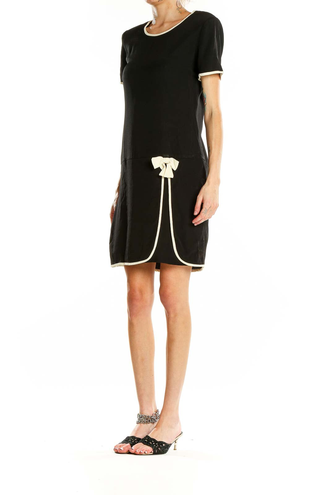Donna Ricco Black Retro Cocktail Dress with Cream Trim SilkRoll Donna Ricco Black Retro Cocktail Dress with Cream Trim SilkRoll