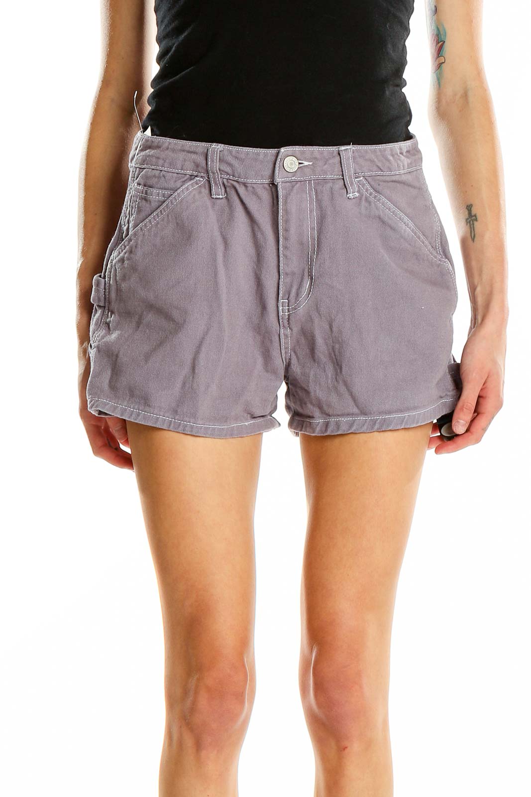 Front view of gray Dickies cotton shorts