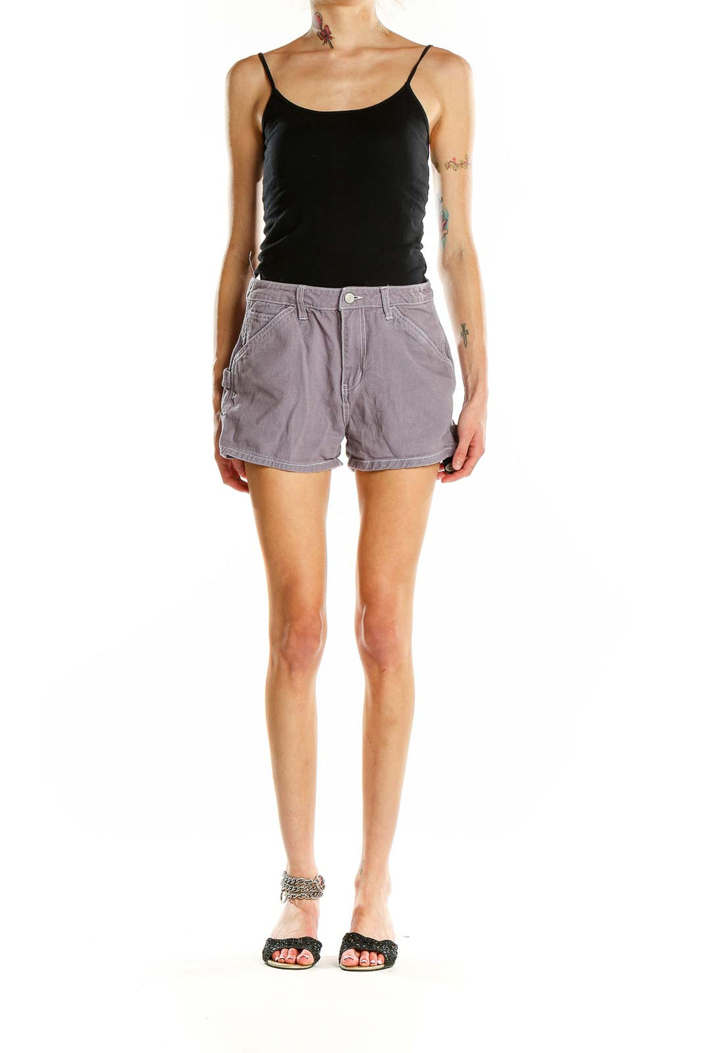 Front view of gray Dickies cotton shorts