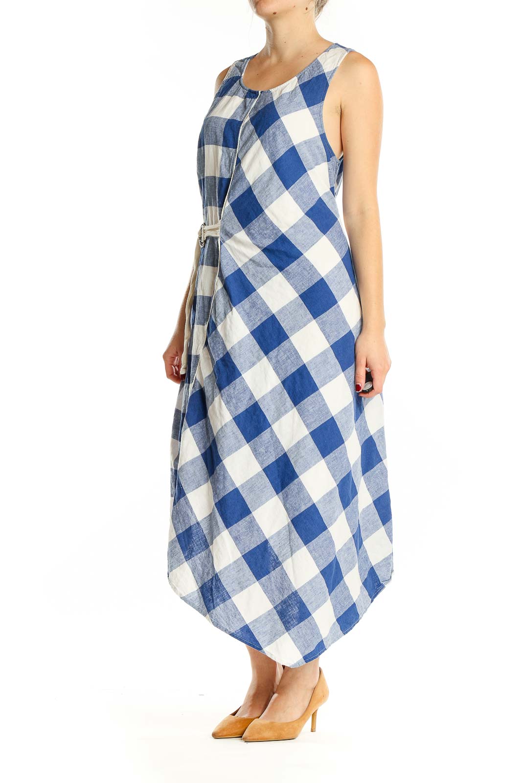 Blue White Checker Print Dress