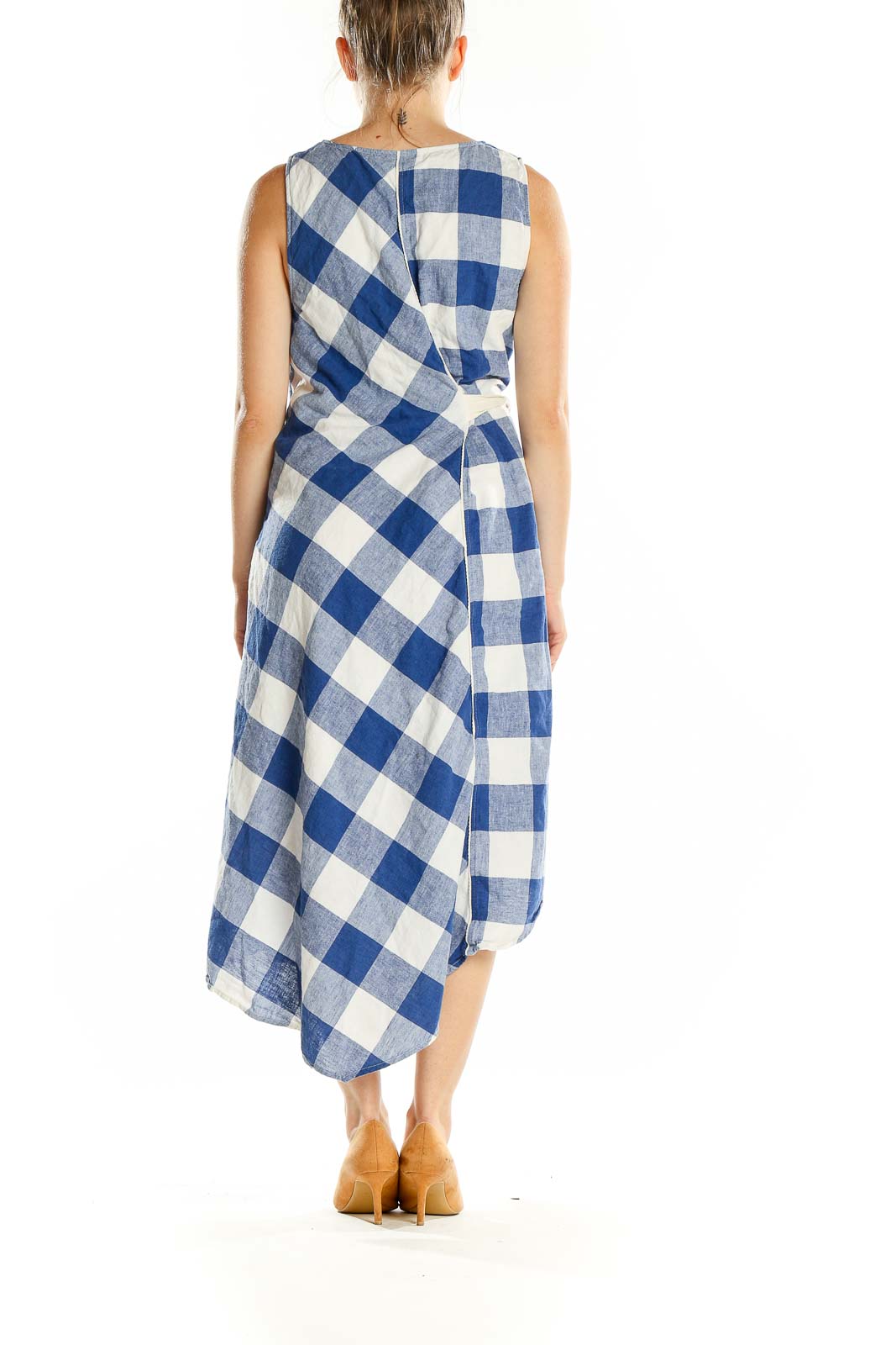 Blue White Checker Print Dress