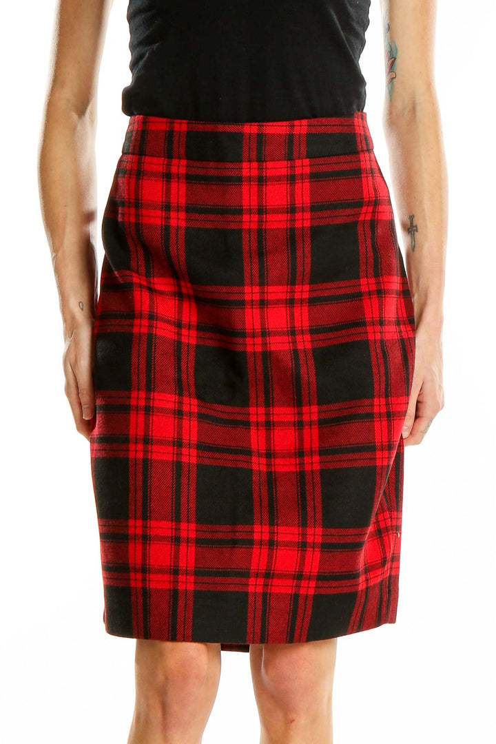 Red Black Plaid Pencil Skirt