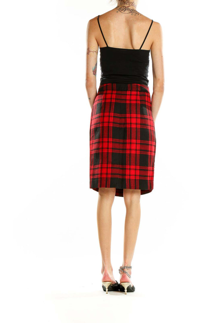 Red Black Plaid Pencil Skirt