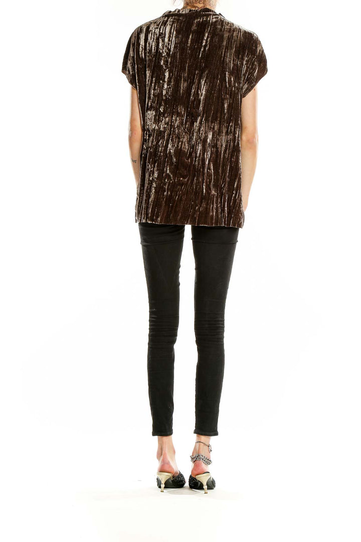 Back view of Zara brown crushed velvet mock neck top