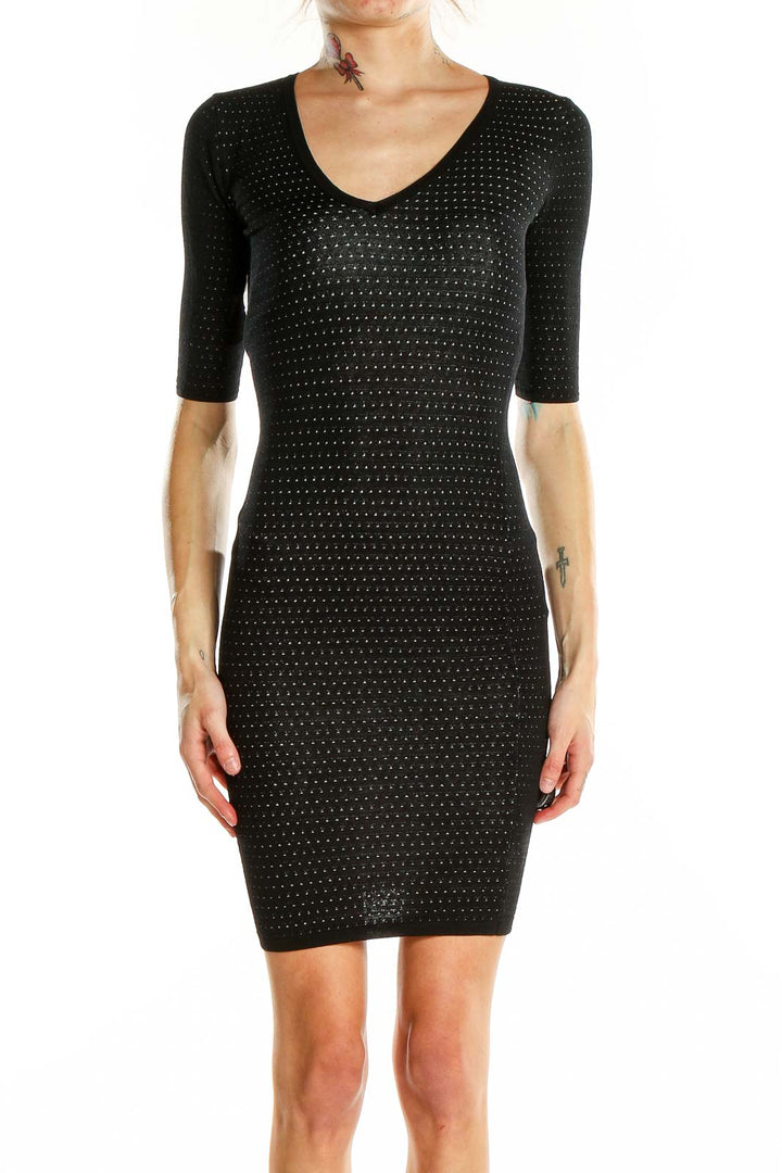 Front view of French Connection black studded bodycon mini dress