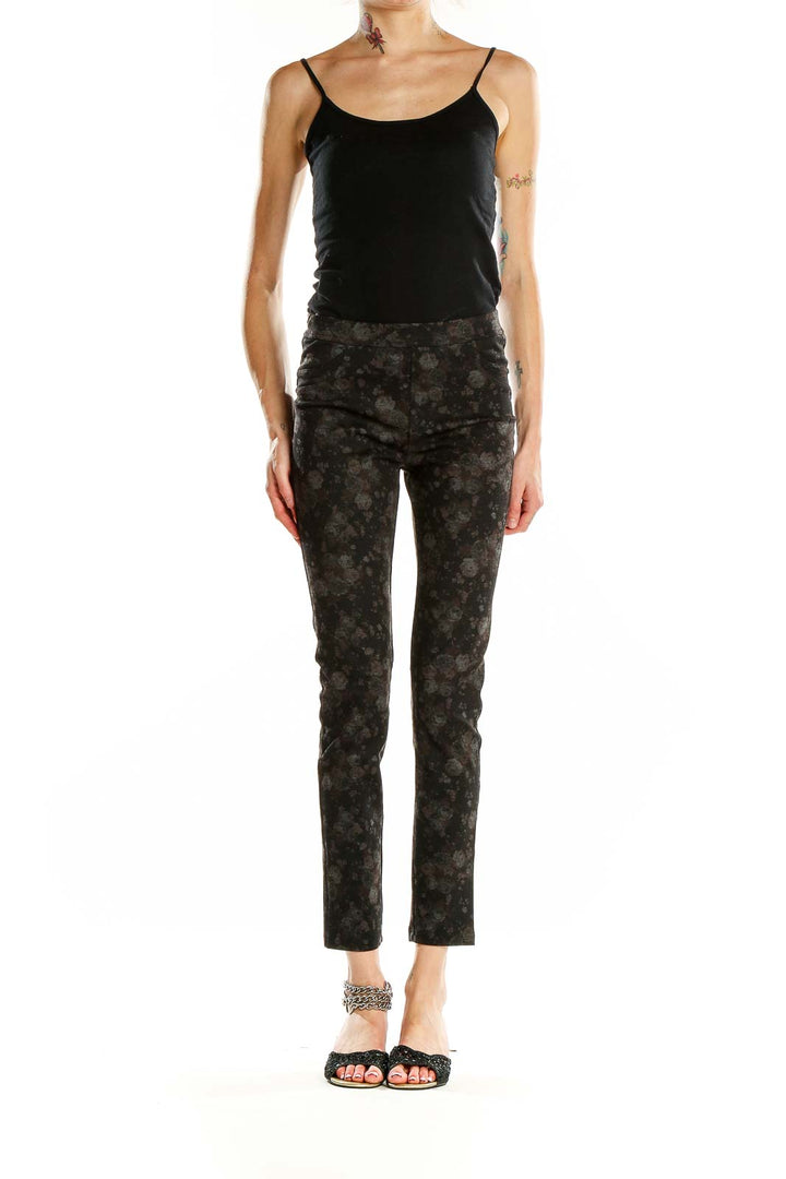 Front view of Sanctuary black floral print slim fit pants