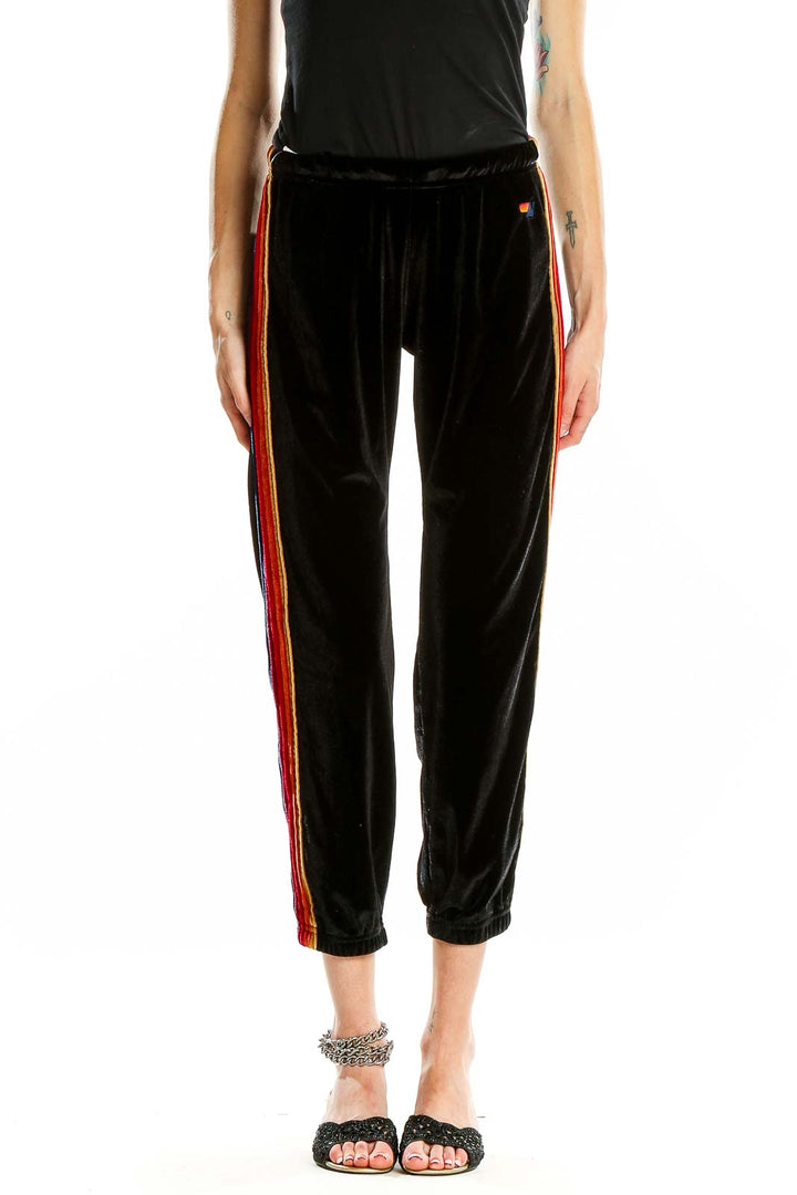 Black Rainbow Trim Velour Jogger Pants