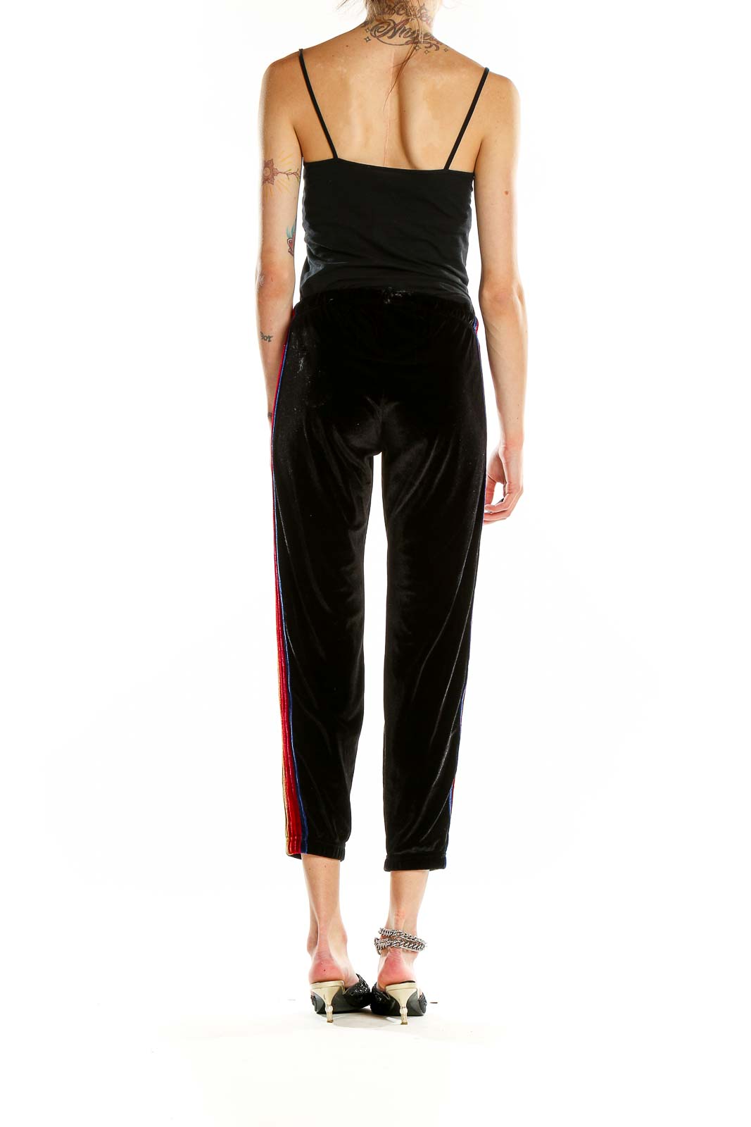 Black Rainbow Trim Velour Jogger Pants