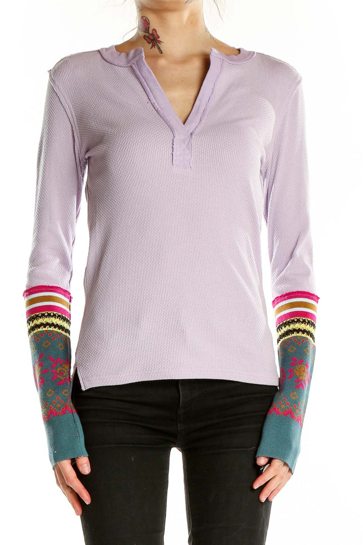 Purple Mixed Media Long Sleeve Shirt