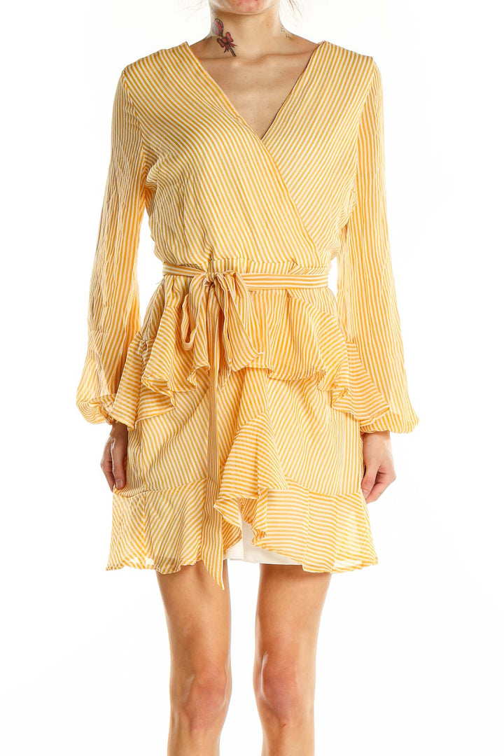 Yellow Wrap Striped Dress