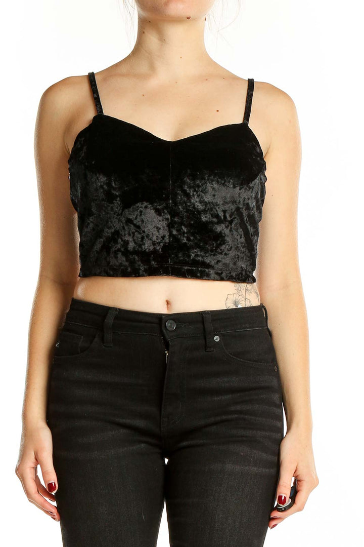 Black Crushed Velvet Crop Top