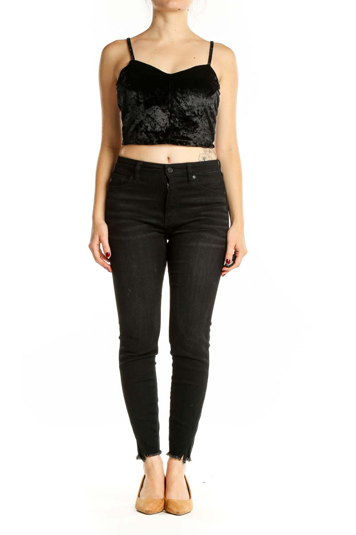 Black Crushed Velvet Crop Top