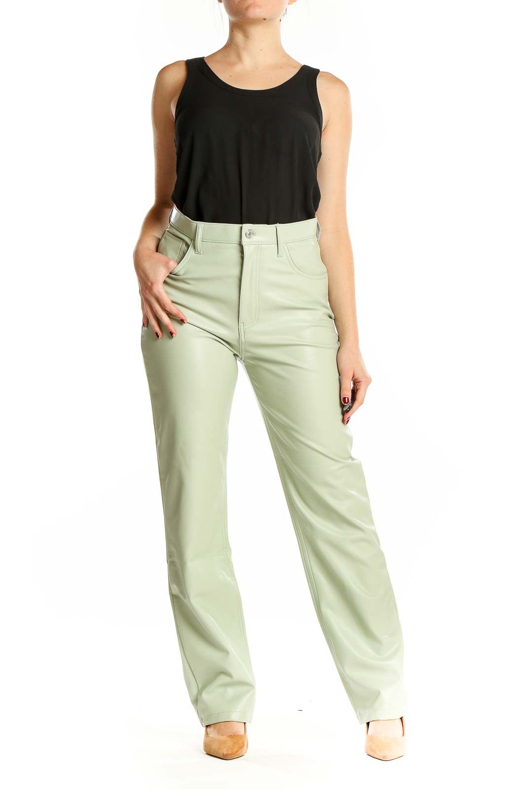 Green Faux-Leather Pants