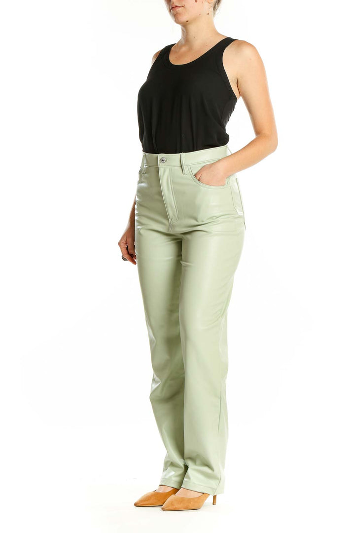 Green Faux-Leather Pants