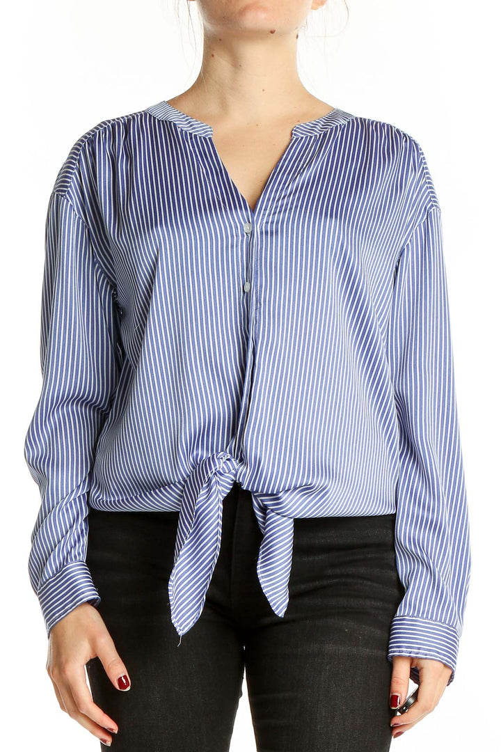 Blue Striped Tie-Front Blouse