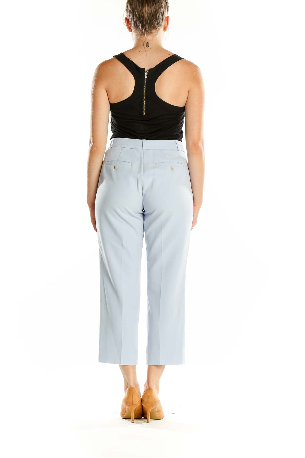 Back view of light blue cropped dress pants from Banana Republic