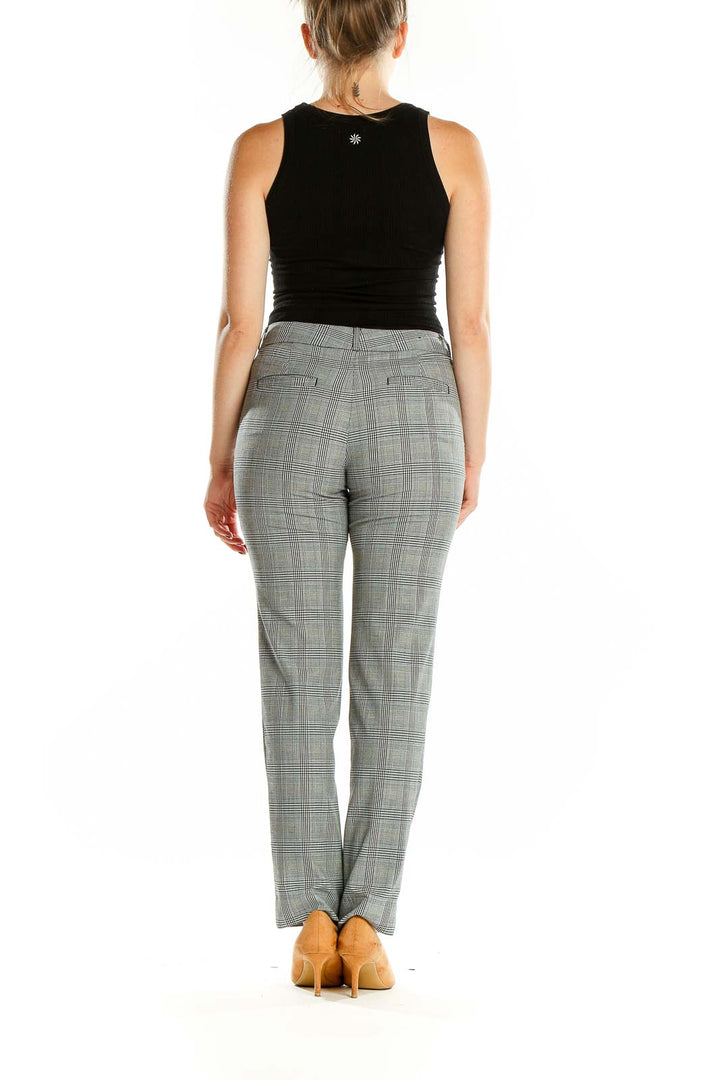 Back view of Banana Republic gray plaid straight-leg trousers