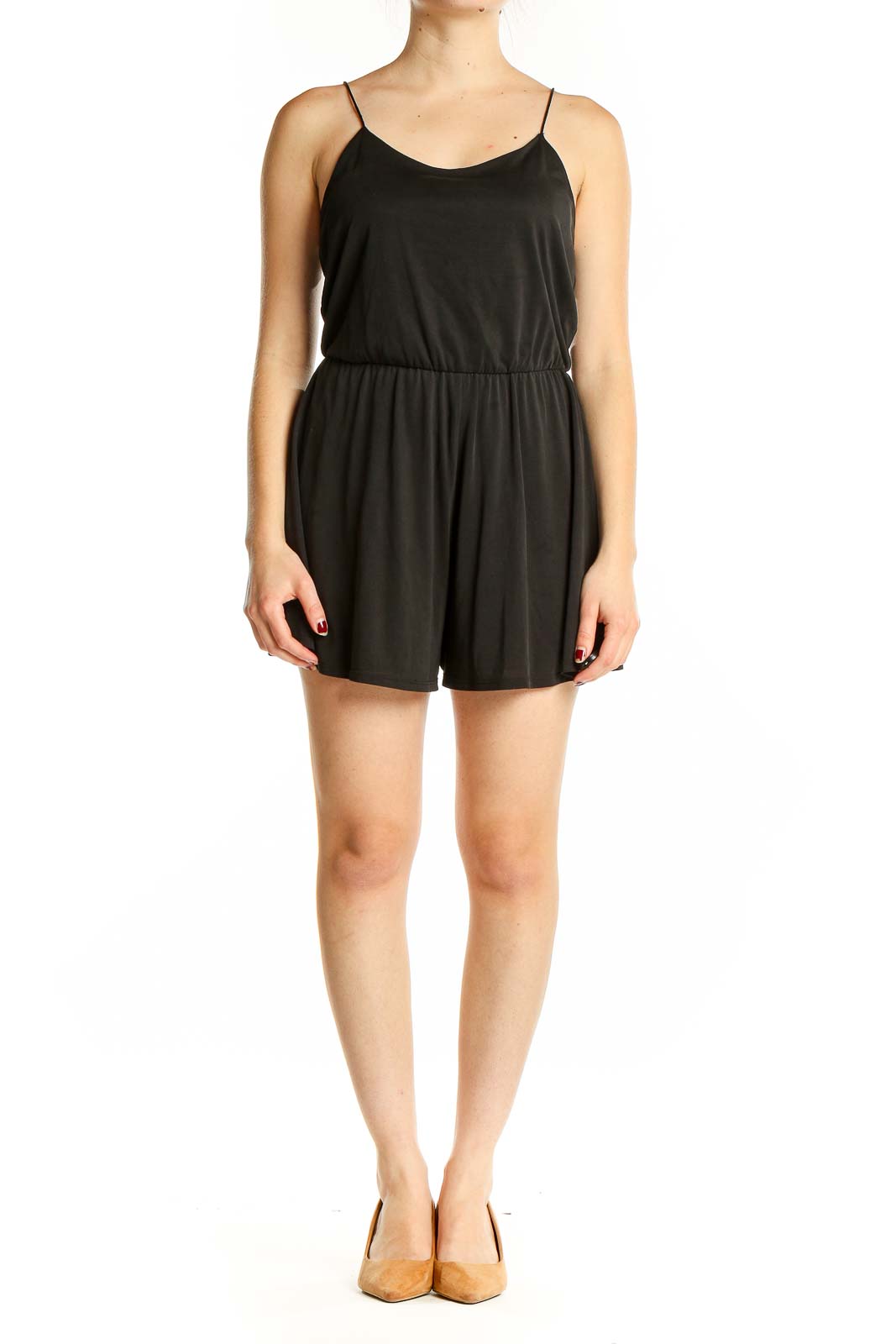 Black Solid Romper