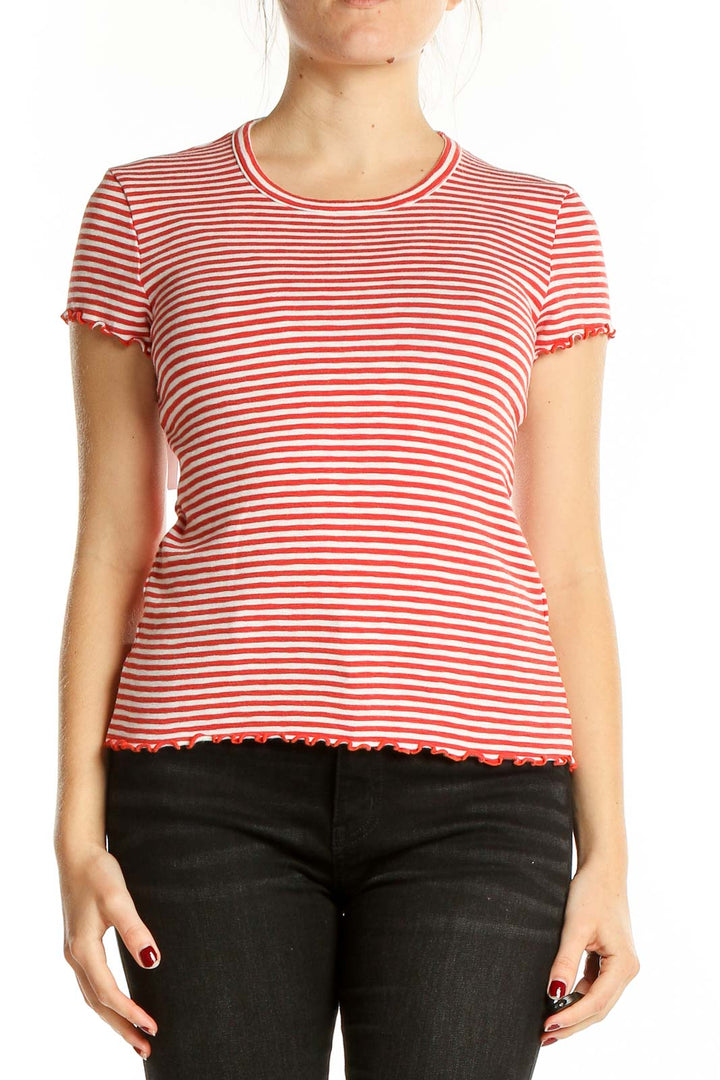 Red Shorts Sleeve Stripe T-Shirt