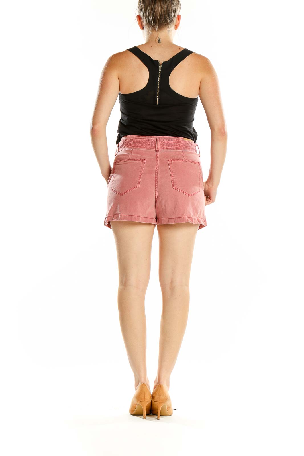 Back view of pink Paige shorts showing rear pockets and fit