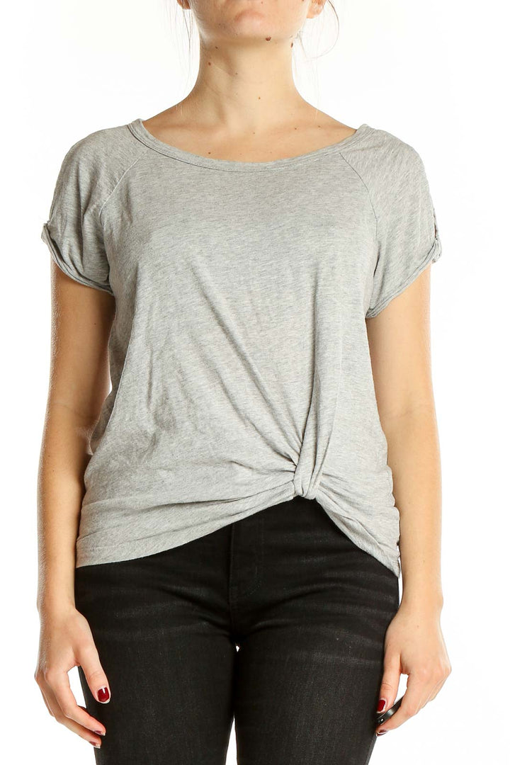 Front view of gray Sanctuary t-shirt with twist-front detail