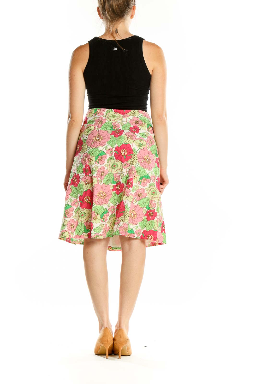 Back view of Gap floral cotton skirt showing A-line silhouette