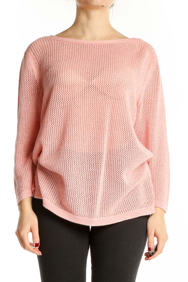 Front view of pink cotton knit sweater from Talbots