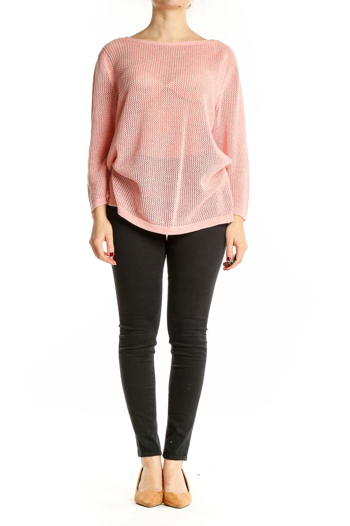 Front view of pink cotton knit sweater from Talbots