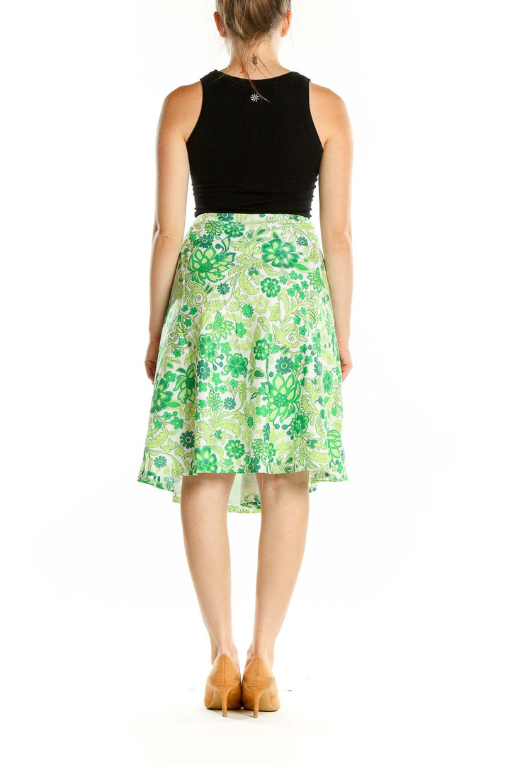 Back view of Gap Green Floral Cotton A-Line Skirt showing full floral print and A-line silhouette