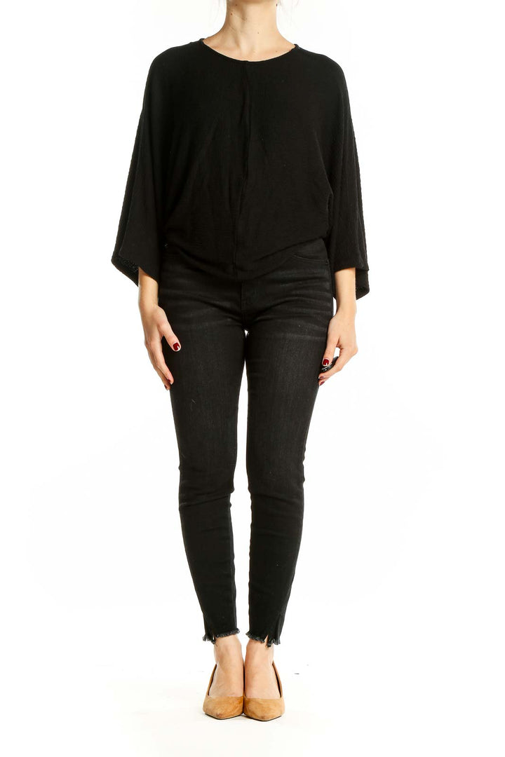 Front view of black Maeve top with batwing sleeves