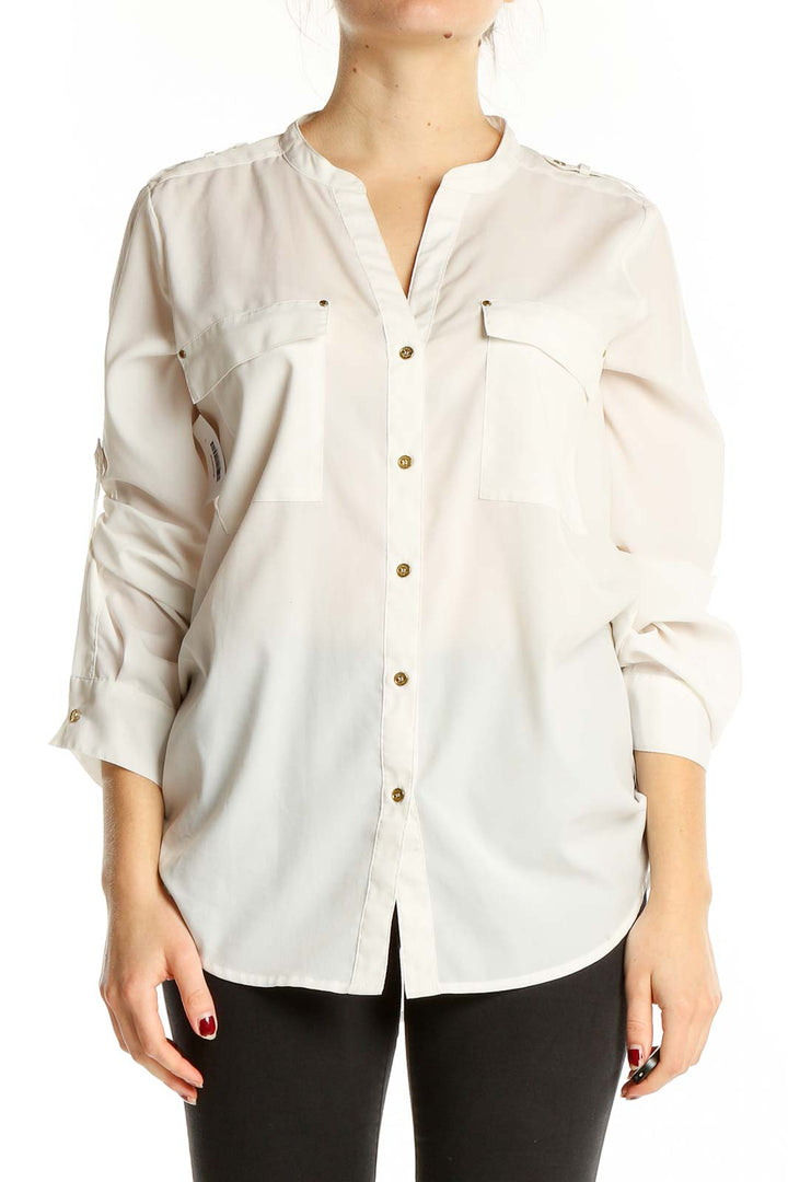 White Split Neck Shirt