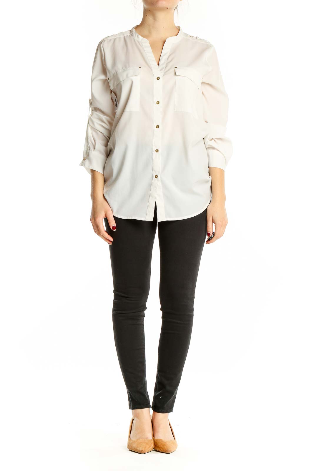 White Split Neck Shirt