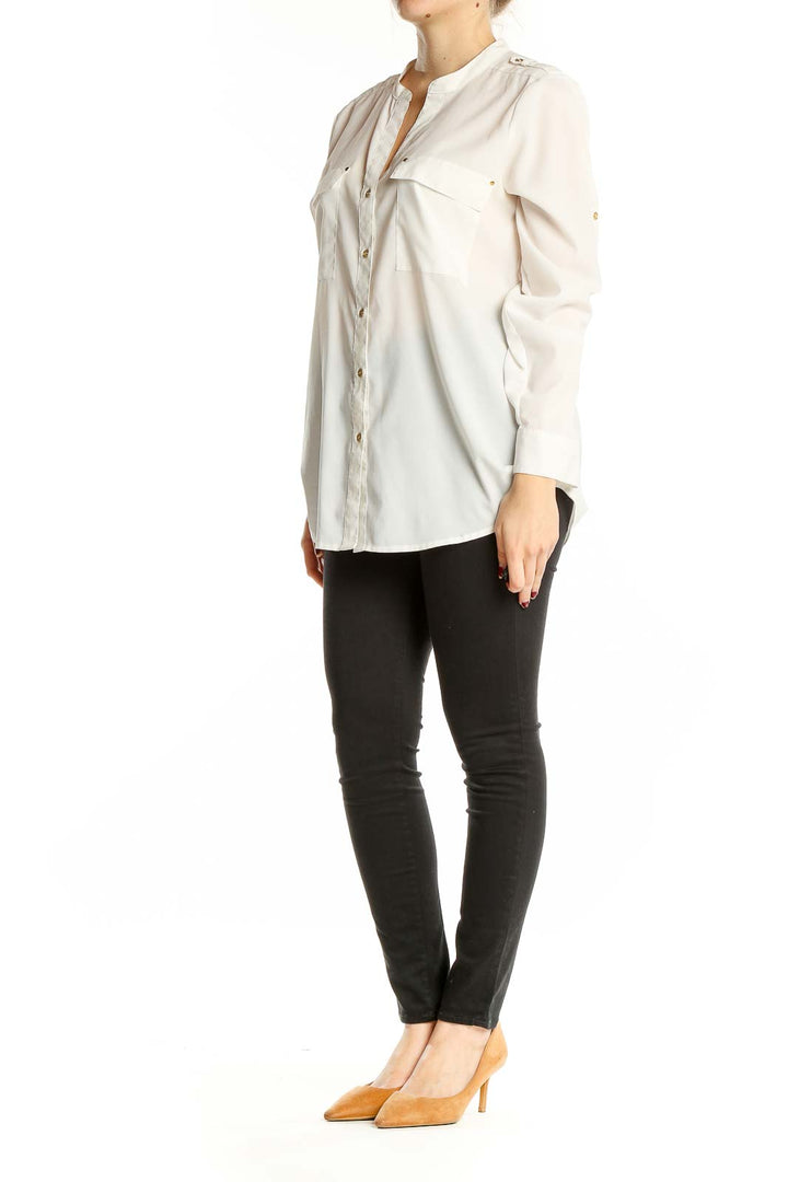 White Split Neck Shirt