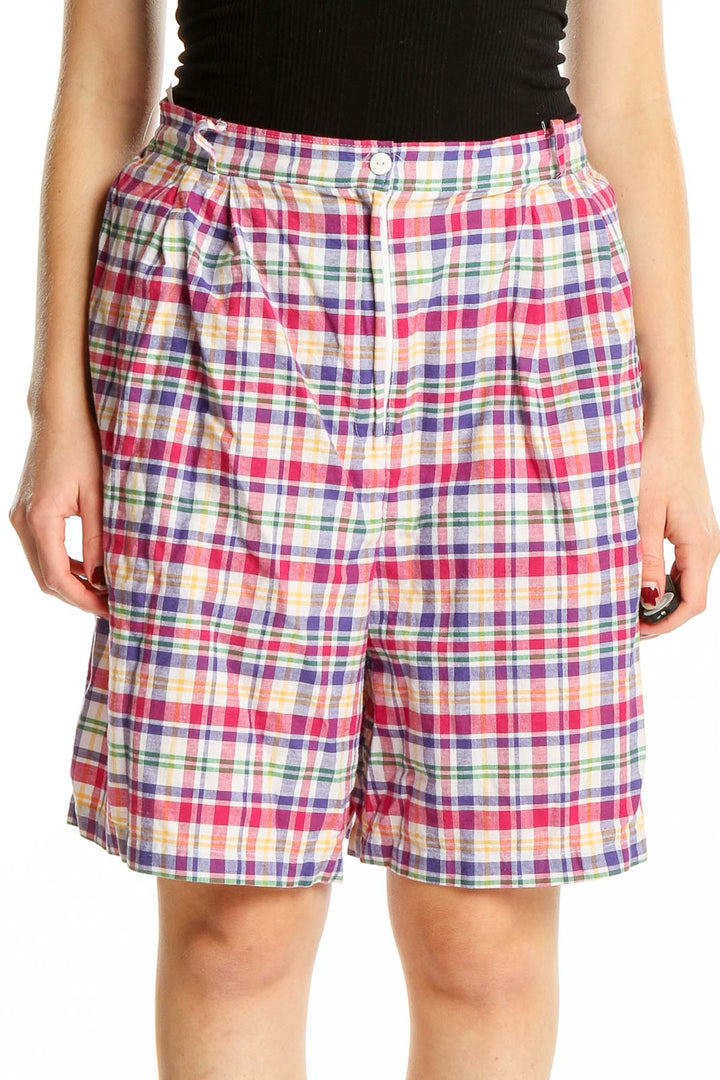 Front view of Jaclyn & Smith multicolor plaid cotton shorts