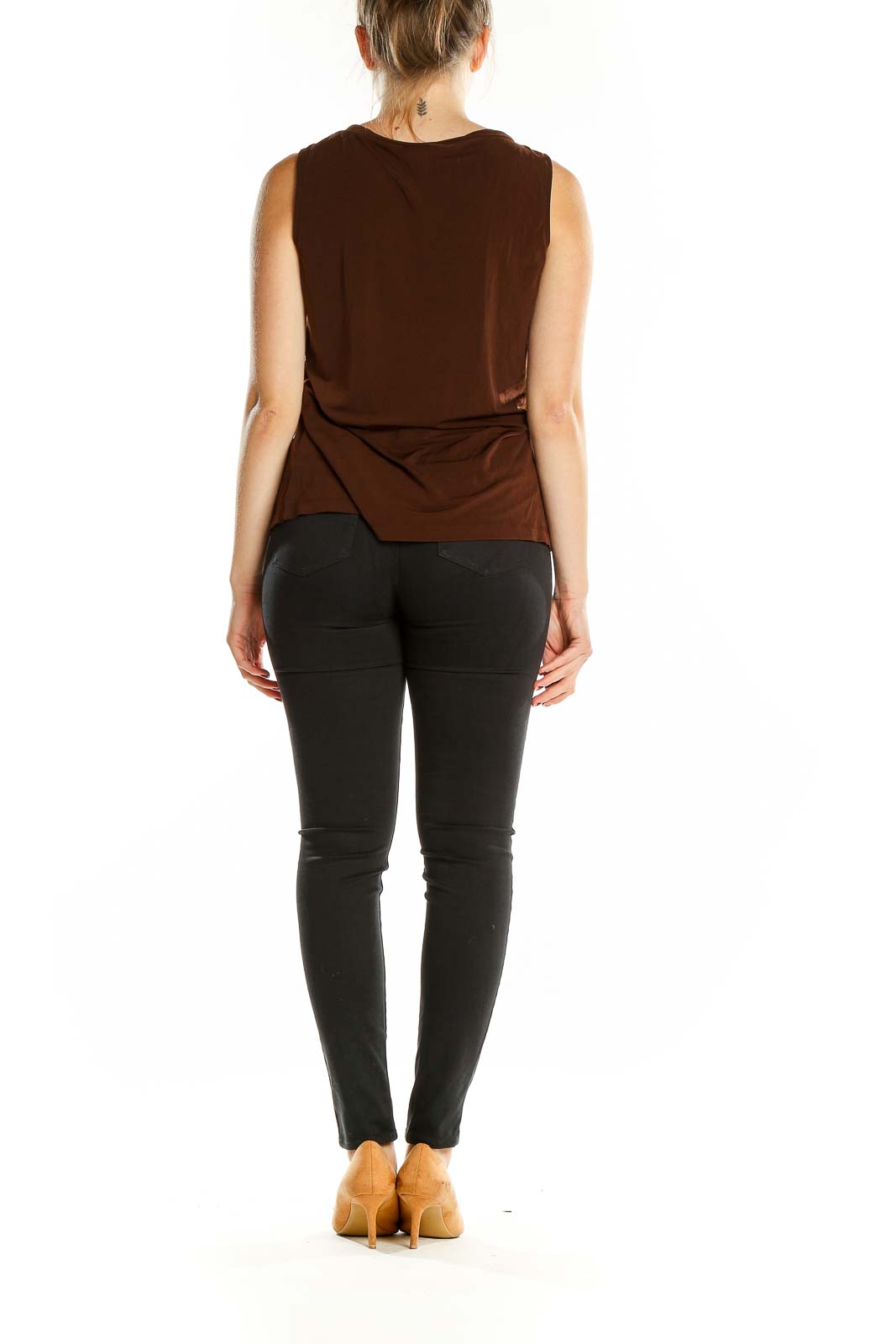 Back view of Rafaella brown sleeveless top showing plain design and relaxed fit