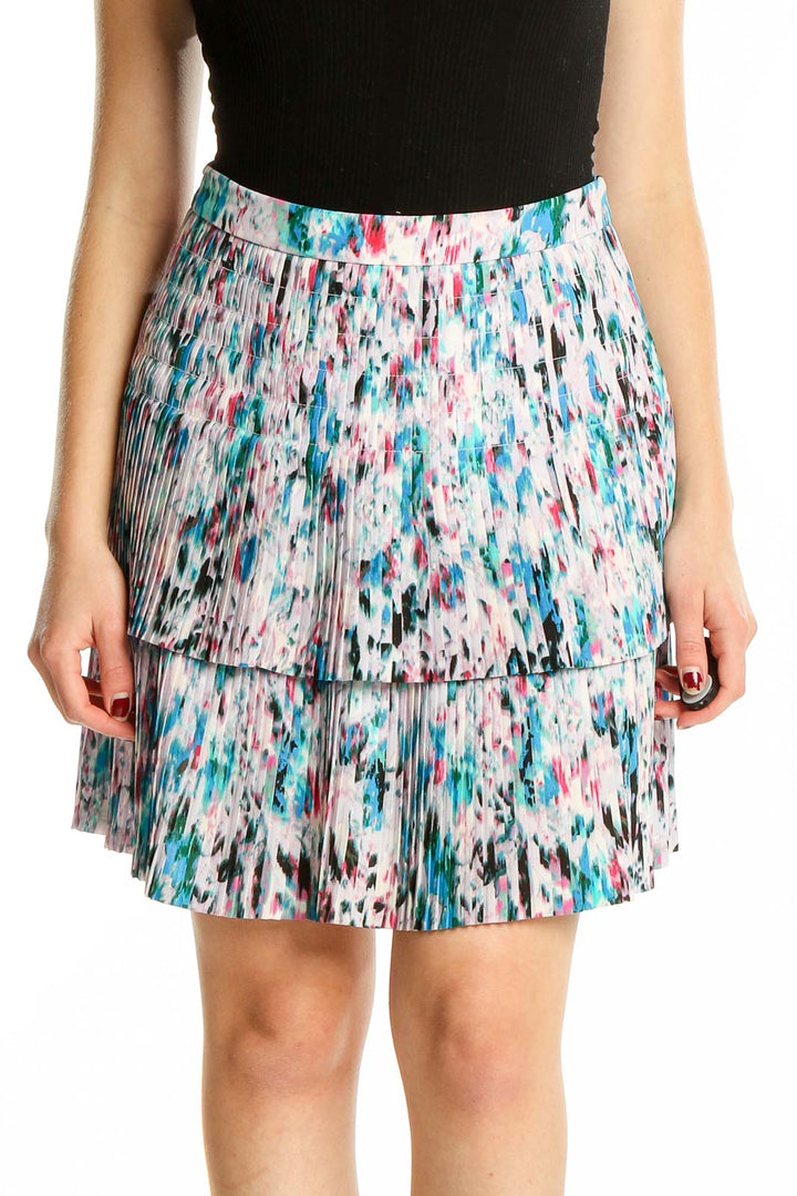 Front view of J.Crew multicolor pleated tiered mini skirt