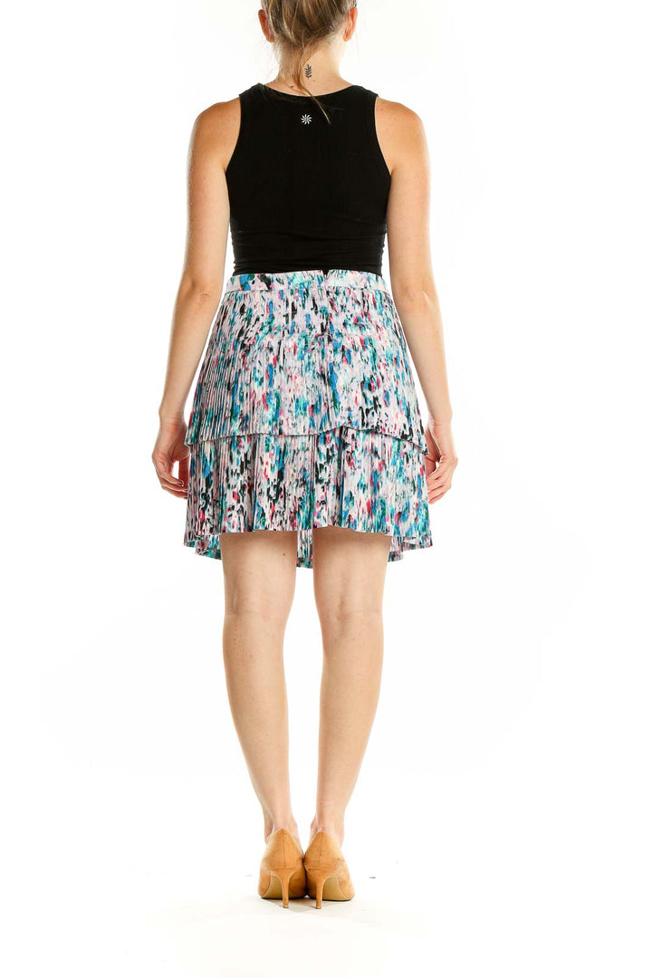 Back view of J.Crew multicolor pleated tiered mini skirt